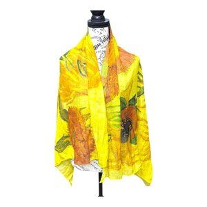 Van Gogh Sunflowers Art Scarf Luxe Silk Painting Wearable Museum Piece Vintage